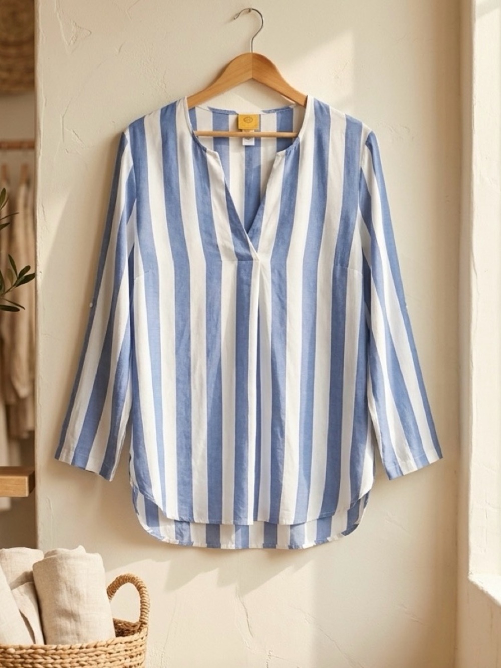 Ruby Rd. Blue and White Vertical Stripe Tunic